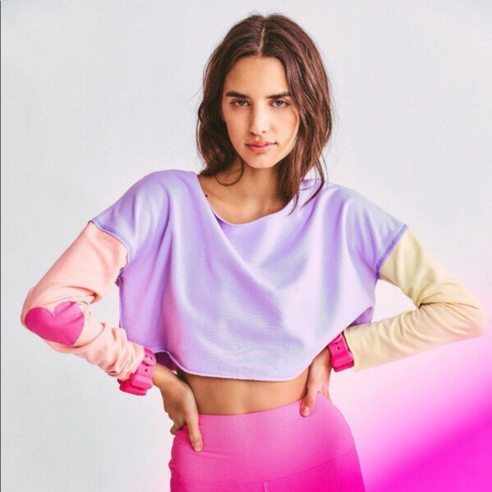 LoveShackFancy x Beach Riot Jennifer Cropped Pastel Colorblock Sweatshirt Small